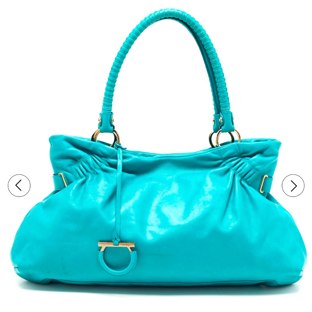 Salvatore Ferragamo Green Leather Pleated Tote
